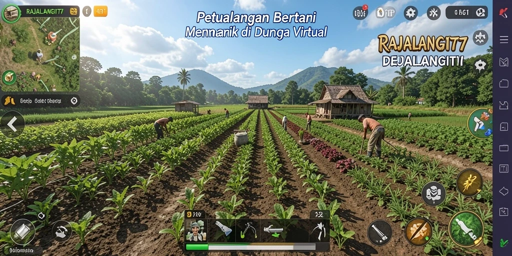 Tampilan gameplay RAJALANGIT77 yang menampilkan keseruan bertani di dunia virtual.