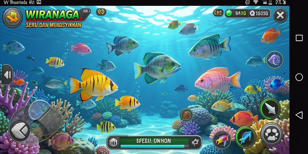 Tampilan gameplay WIRANAGA dengan aksi tembak ikan yang seru.